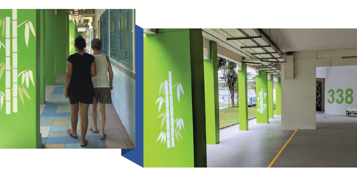 The temporary wayfinding prototype at Block 388, Bukit Batok Street 34 by CPG as part of the study. Image credit: Innovative Planning & Design of Age-Friendly Neighbourhoods in Singapore.