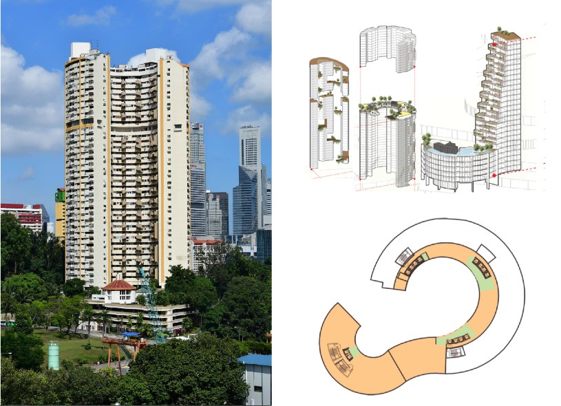 Fig. 5 – Pearl Bank proposal to retain some of the existing structure before and after (Source: The Straits Times, LAUD Architects)