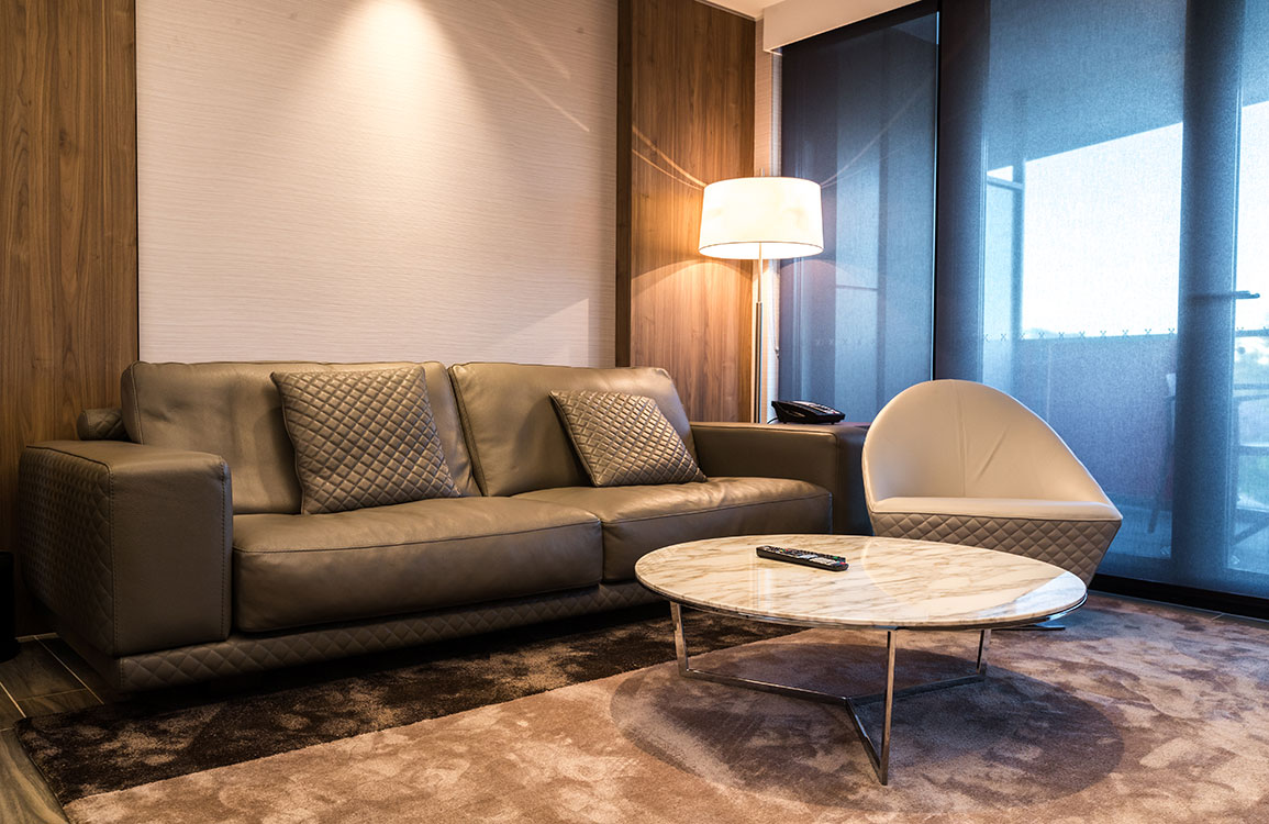 Lof's interior Diamond sofa and Coco swivel chair and the coffee table from Alivar Harpa