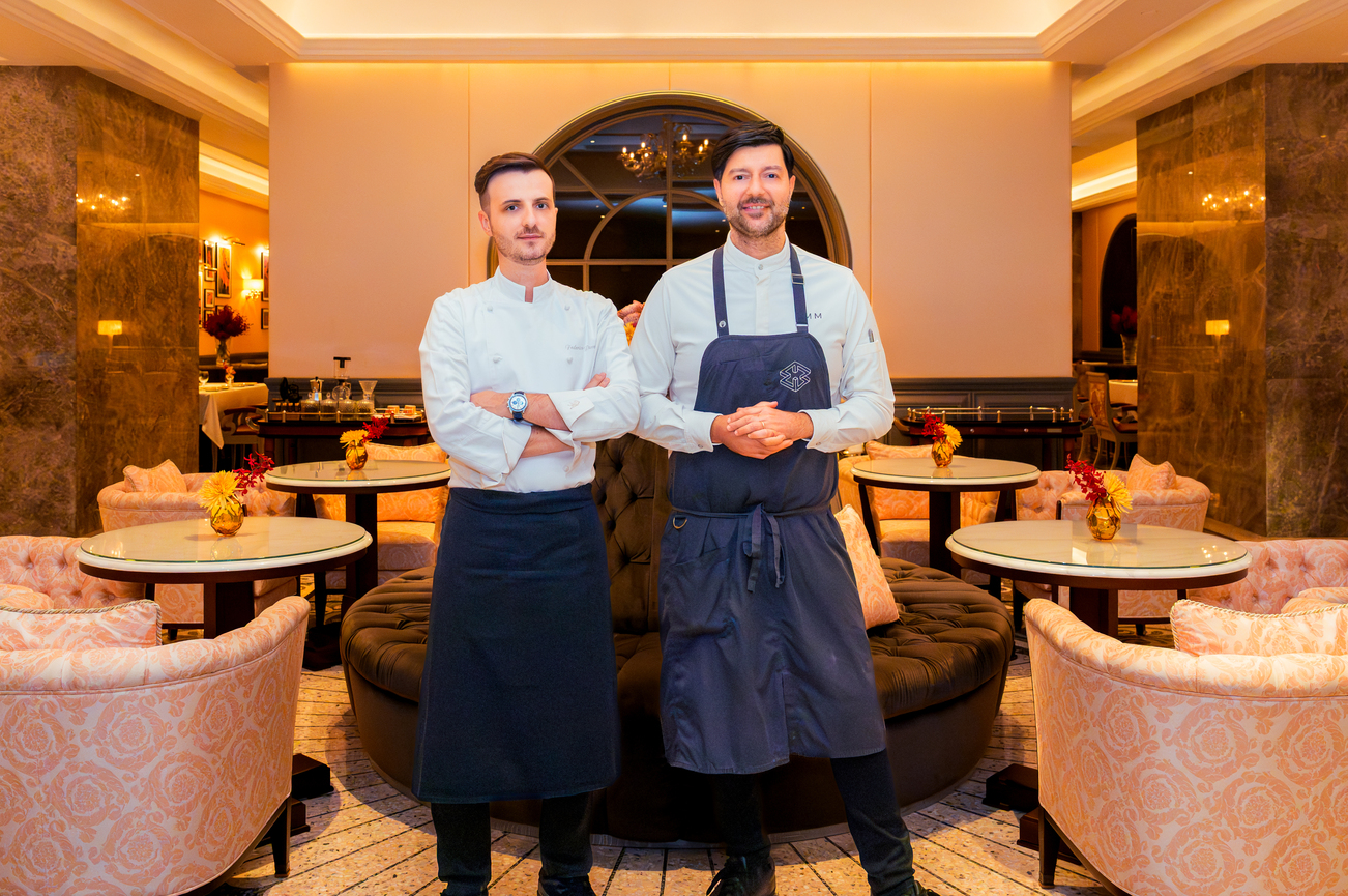Head Chef Federico Pucci (L) of Don Alfonso 1890, together with Chef Antimo Maria Merone of ESTRO Hong Kong (R)