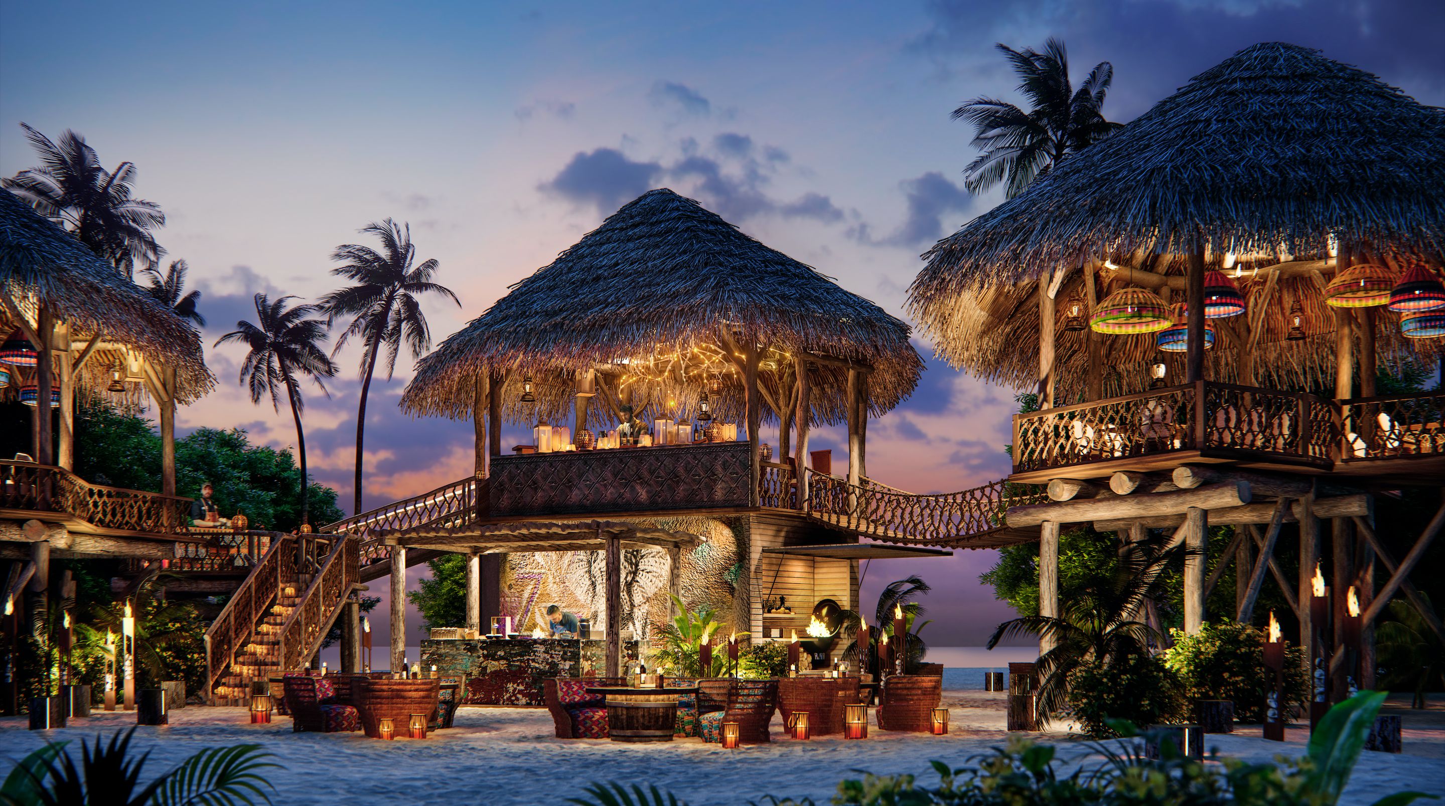 A rendering of the Rum Jungle shows how guests can enjoy dinner and drinks in the privacy of elevated huts